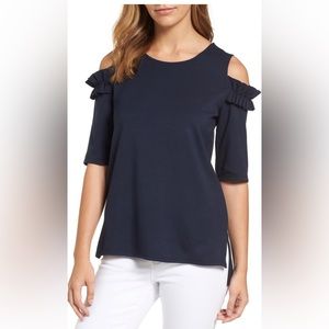 Halogen, cold shoulder tee with ruffles frill the cutout lightweight soft jersey